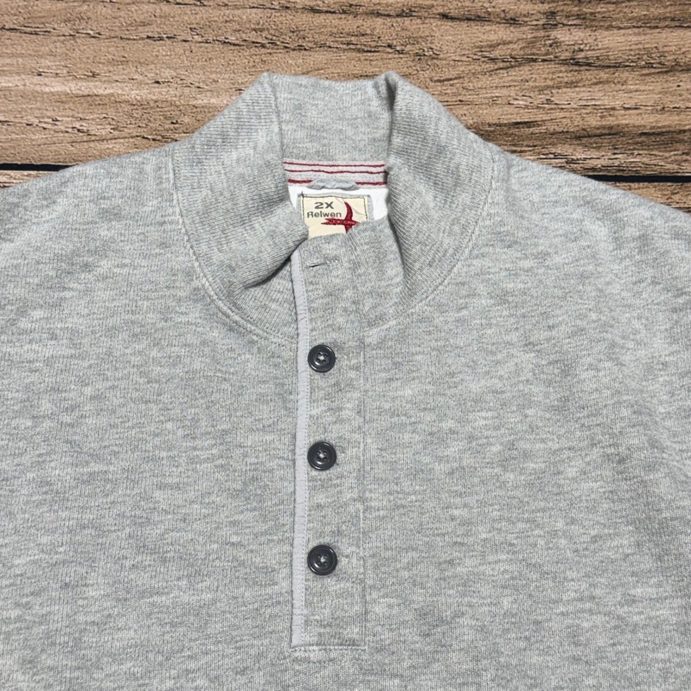 Relwen Henley Pullover Mens 2X Gray Mock Neck Long Sleeve Sweatshirt Sweater